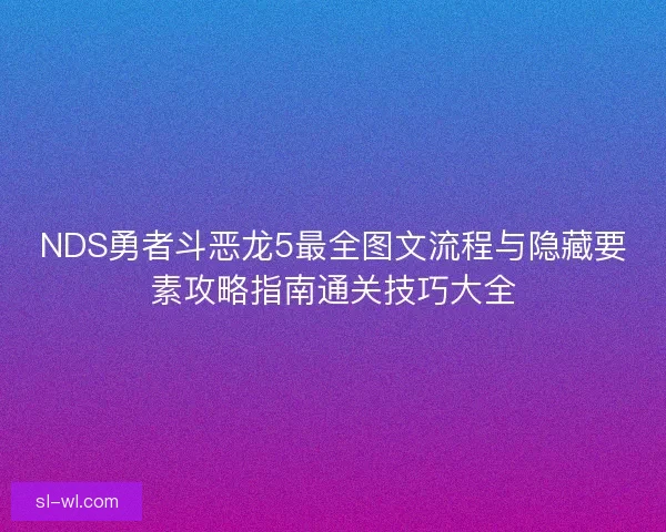NDS勇者斗恶龙5最全图文流程与隐藏要素攻略指南通关技巧大全